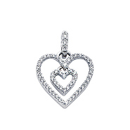 14K White Gold Love Heart Cubic Zirconia Charm Pendant