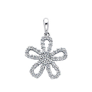 14K White Gold Flower CZ Cubic Zerconia Charm Pendant