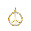 14K Yellow Gold Peace Sign CZ Cubic Zerconia Charm Pendant