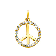 14K Yellow Gold Peace Sign CZ Cubic Zerconia Charm Pendant