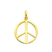 14K Yellow Gold Peace Sign CZ Cubic Zerconia Charm Pendant