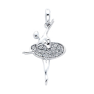 14K White Gold Ballerina CZ Cubic Zerconia Charm Pendant