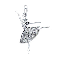 14K White Gold Ballerina CZ Cubic Zerconia Charm Pendant