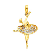 14K Yellow Gold Ballerina CZ Cubic Zerconia Charm Pendant