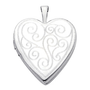 14K White Gold Engraved Heart Locket Pendant (0.8' or 20mm Height)