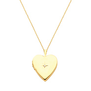 14K Yellow Gold Diamond-Accent Heart Locket Pendant with Rolo Cable Chain
