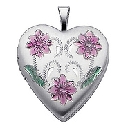 Sterling Silver Pink Enamel Engraved Heart Locket Pendant