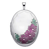 Sterling Silver Pink Enamel Flower Engraved Locket Pendant