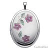 Sterling Silver Pink Enamel Flower Engraved Locket Pendant