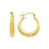 14K Yellow Gold 4mm Diamond Cut High Polished Fancy Cut Hoop Earrings (0.6' or 15mm Diameter)