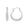 14K White Gold 4mm Diamond Cut High Polished Fancy Cut Hoop Earrings (0.6' or 15mm Diameter)