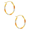 14K Tri-Color Gold Diamond Cut Tube Oval Hoop Earrings (0.5' or 13mm Diameter)