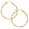 14K Yellow and White 2 Two Tone Gold Twisted Tube Hoop Earrings (1' or 25mm Diameter)