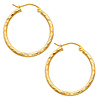 14K Yellow Gold 2mm Diamond Cut High Polished Classic Hinged Hoop Earrings  (0.8' or 20mm Diameter)