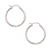 14K White Gold 2mm Diamond Cut High Polished Classic Hinged Hoop Earrings  (0.6' or 15mm Diameter)