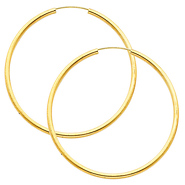 14K Yellow Gold 2mm High Polished Extra Large Endless Hoop Earrings  (2.6' or 65mm Diameter)