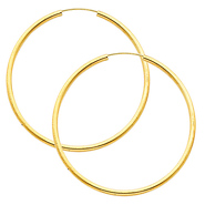 14K Yellow Gold 2mm High Polished Large Endless Hoop Earrings  (2.2' or 55mm Diameter)