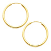14K Yellow Gold 2mm High Polished Endless Hoop Earrings  (0.8' or 20mm Diameter)