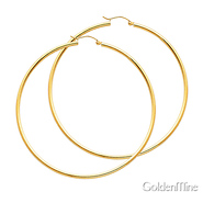 14K Yellow Gold 2mm Classic High Polished Extra Large Hinged Hoop Earrings  (2.6' or 65mm Diameter)