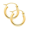 14K Yellow Gold 2mm Classic High Polished Hinged Hoop Earrings  (0.5' or 13mm Diameter)