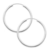 14K White Gold 2mm High Polished Endless Hoop Earrings  (1.4' or 35mm Diameter)