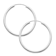 14K White Gold 2mm High Polished Endless Hoop Earrings  (1.4' or 35mm Diameter)