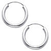 14K White Gold 2mm High Polished Endless Hoop Earrings  (0.6' or 15mm Diameter)