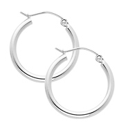 14K White Gold 2mm Classic High Polished Hinged Hoop Earrings  (0.8' or 20mm Diameter)