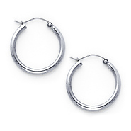 14K White Gold 2mm Classic High Polished Hinged Hoop Earrings  (0.7' or 17mm Diameter)