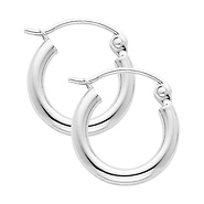 14K White Gold 2mm Classic High Polished Hinged Hoop Earrings  (0.5' or 13mm Diameter)