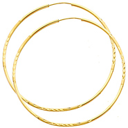 14K Yellow Gold 1.5mm Diamond Cut Satin/High Polished Elegant Endless Hoop Earrings  (2.2' or 55mm Diameter)
