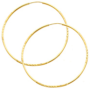 14K Yellow Gold 1.5mm Diamond Cut Satin/High Polished Elegant Endless Hoop Earrings  (1.9' or 47mm Diameter)