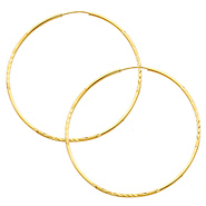 14K Yellow Gold 1.5mm Diamond Cut Satin/High Polished Elegant Endless Hoop Earrings  (1.5' or 37mm Diameter)