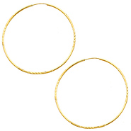 14K Yellow Gold 1.5mm Diamond Cut Satin/High Polished Elegant Endless Hoop Earrings  (1.1' or 28mm Diameter)