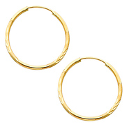 14K Yellow Gold 1.5mm Diamond Cut Satin/High Polished Elegant Endless Hoop Earrings  (0.9' or 23mm Diameter)