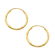 14K Yellow Gold 1.5mm Diamond Cut Satin/High Polished Elegant Endless Hoop Earrings  (0.8' or 20mm Diameter)