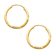 14K Yellow Gold 1.5mm Diamond Cut Satin/High Polished Elegant Endless Hoop Earrings  (0.7' or 17mm Diameter)