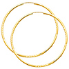 14K Yellow Gold 2mm Diamond Cut Satin/High Polished Elegant Endless Hoop Earrings  (2.4' or 60mm Diameter)