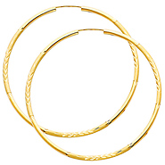 14K Yellow Gold 2mm Diamond Cut Satin/High Polished Elegant Endless Hoop Earrings  (2.4' or 60mm Diameter)