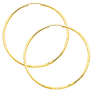 14K Yellow Gold 2mm Diamond Cut Satin/High Polished Elegant Endless Hoop Earrings  (2' or 50mm Diameter)