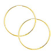 14K Yellow Gold 2mm Diamond Cut Satin/High Polished Elegant Endless Hoop Earrings  (1.6' or 40mm Diameter)
