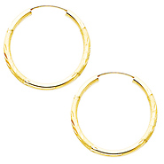 14K Yellow Gold 2mm Diamond Cut Satin/High Polished Elegant Endless Hoop Earrings  (1.2' or 30mm Diameter)