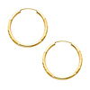 14K Yellow Gold 2mm Diamond Cut Satin/High Polished Elegant Endless Hoop Earrings  (1' or 25mm Diameter)