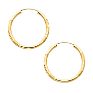 14K Yellow Gold 2mm Diamond Cut Satin/High Polished Elegant Endless Hoop Earrings  (1' or 25mm Diameter)