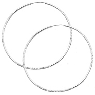 14K White Gold 1.5mm Diamond Cut Satin/High Polished Elegant Endless Hoop Earrings  (1.9' or 47mm Diameter)