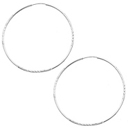 14K White Gold 1.5mm Diamond Cut Satin/High Polished Elegant Endless Hoop Earrings  (1.1' or 28mm Diameter)