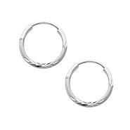 14K White Gold 1.5mm Diamond Cut Satin/High Polished Elegant Endless Hoop Earrings  (0.6' or 15mm Diameter)