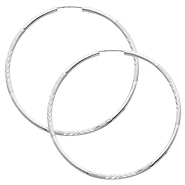 14K White Gold 2mm Diamond Cut Satin/High Polished Elegant Endless Hoop Earrings  (2' or 50mm Diameter)