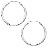 14K White Gold 2mm Diamond Cut Satin/High Polished Elegant Endless Hoop Earrings  (1.2' or 30mm Diameter)