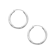 14K White Gold 2mm Diamond Cut Satin/High Polished Elegant Endless Hoop Earrings  (0.8' or 20mm Diameter)